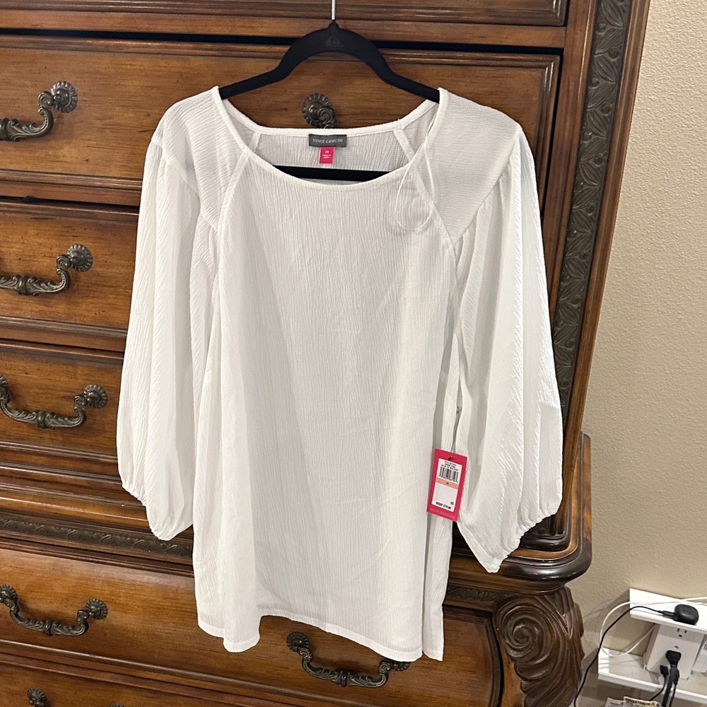 Vince Camuto White Blouse with Balloon Sleeves